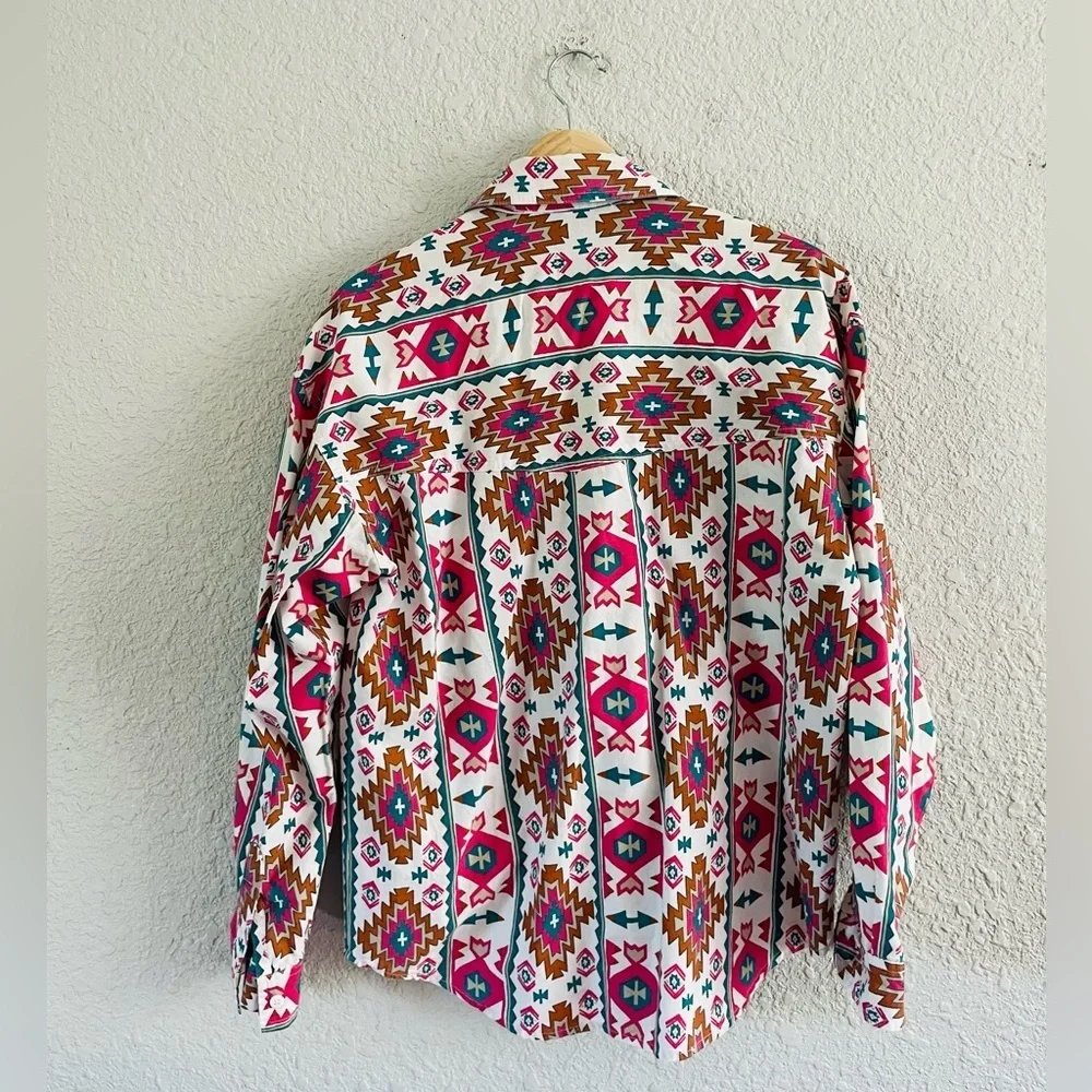 Vintage Geometric Button Down Shirt - Pink, Brown, Blue - Picture 2 of 13